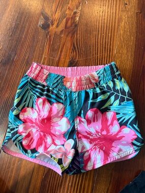 Worldwide Sportsman Tropical Floral Kids Athletic Shorts - Pink